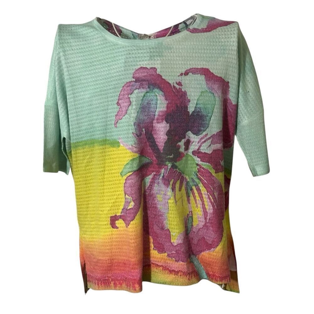 NEW WITH TAGS Women's ATELIER 5 By Gozde Yilmaz Floral Tunic Top short sleeve Si